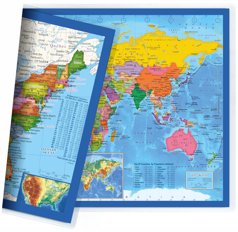 NewSpaceView 2-Sided Desk Map with Durable Lamination (1 Pack: US/Europe Centered World 17.5 x 11.5 inches) - Image 1